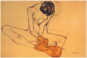 Egon Schiele- Mujer con pañuelo amarillo
