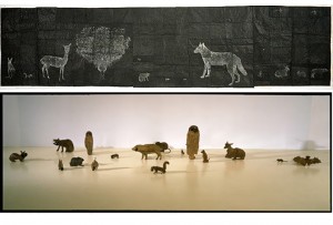 010) Kiki Smith - black animal drawing (dibujo) y creche (esculturas)