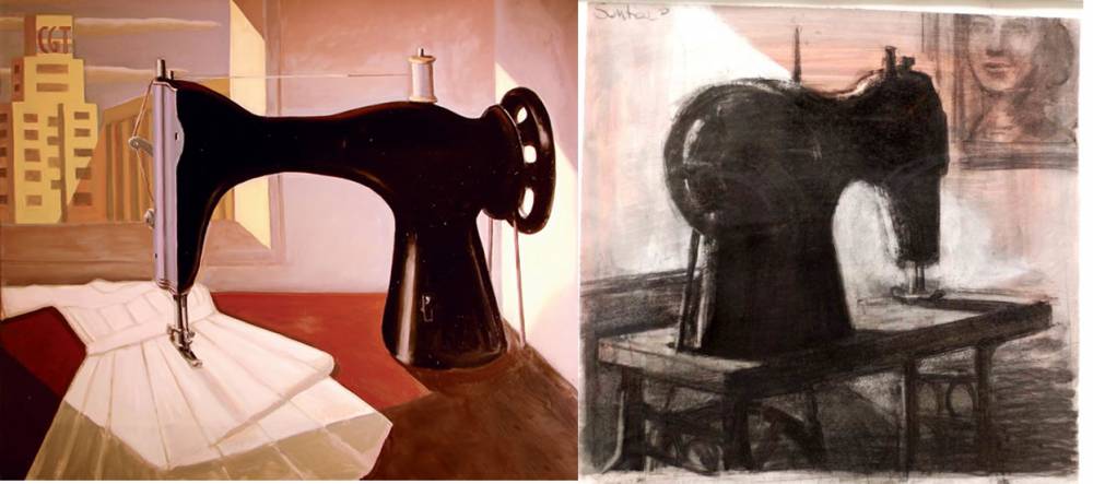 Daniel Santoro. "La máquina de coser" (izquierda), "Escolástica peronista" (derecha).