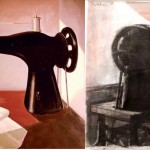 Daniel Santoro. «La máquina de coser» (izquierda), «Escolástica peronista» (derecha).